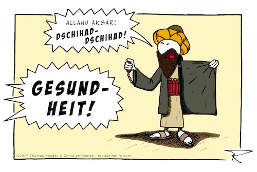 Cartoon: Gesundheit! (medium) by tomdoodle tagged terrorismus,gesundheit,allahu,akbar