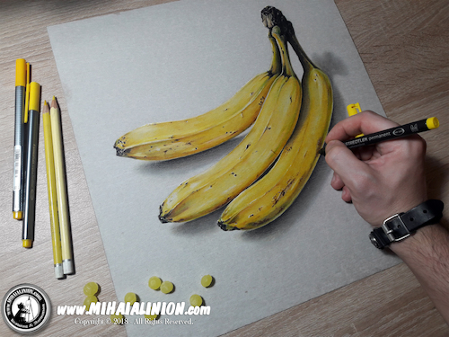 Cartoon: Drawing Bananas - 3D Art (medium) by Art by Mihai Alin Ion tagged drawing,painting,illustration,fruits,bananas,mihaialinion,3dart,realisticart,drawingbananas