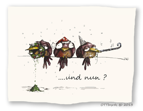 Cartoon: Und nun ? (medium) by OTTbyrds tagged new,year,hangover,silvester,neujahr,kater,feste,chrismas,weihnachten,ottbyrds,schägevögel