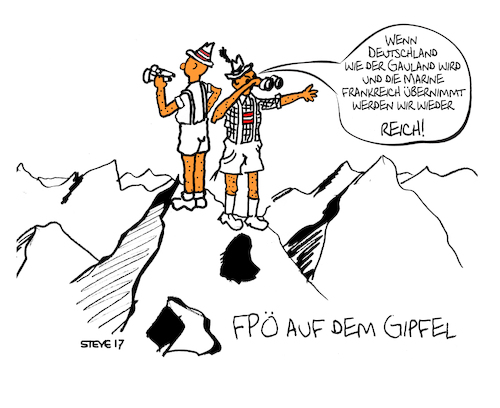 Cartoon: FPÖ vor europäischen Wahlen (medium) by stefanmschmidt tagged fpö,wahlen,frankreich,deutschland,afd,le,pen