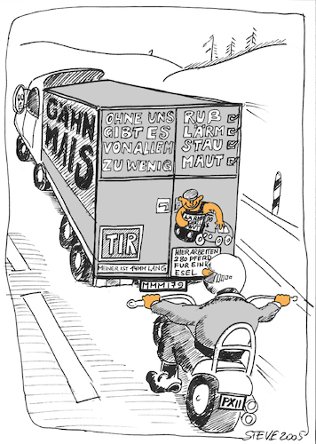 Cartoon: LKW Feinstaub Lärm Stau (medium) by stefanmschmidt tagged lkw,diesel,lärm,stau,verkehr,autobahn