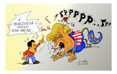 Cartoon: Venezuela Maduro Trump (medium) by vasilis dagres tagged france,germany,venezuela,venezuelausa,trump,merkel,macron,european,union