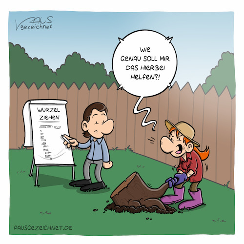 Cartoon: Wurzel ziehen (medium) by pausgezeichnet tagged math2022,wurzel,baum,garten