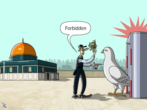 Cartoon: Al Aqsa mosque and metal detecto (medium) by Ali Ghamir tagged al,aqsa,mosque,and,metal,detectors