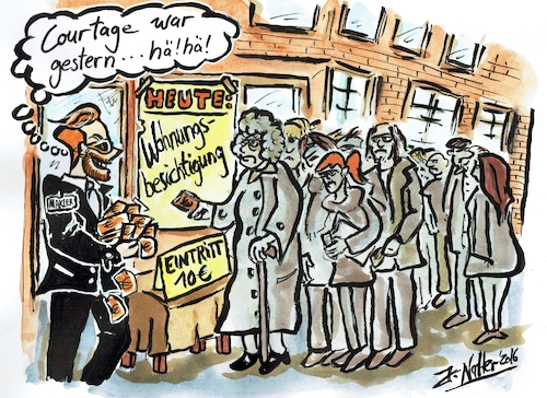 Cartoon: Wohnungsbesichtigung (medium) by Jens Natter tagged immobilien,wohnungen,miete,vermieter,courtage,mietpreisbremse,makler,immobilienmakler,cartoon,immobilien,wohnungen,miete,vermieter,courtage,mietpreisbremse,makler,immobilienmakler,cartoon