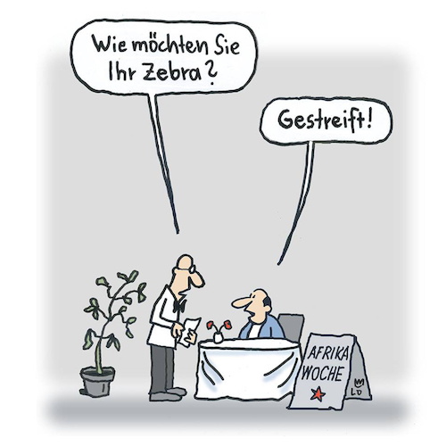 Cartoon: Afrika-Woche (medium) by Lo Graf von Blickensdorf tagged restaurant,kellner,essen,china,gast,chinarestaurant,lokal,gastronomie,restaurant,kellner,essen,china,gast,chinarestaurant,lokal,gastronomie