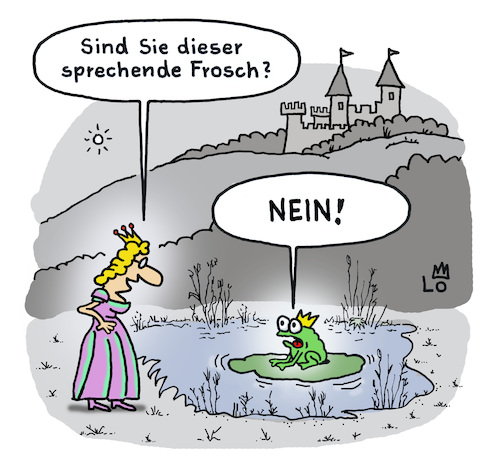 Cartoon: Begegnung (medium) by Lo Graf von Blickensdorf tagged märchen,gebrüder,grimm,froschkönig,wunsch,nein,prinzessin,frosch,verzauberter,prinz,schloss,sage,märchen,gebrüder,grimm,froschkönig,wunsch,nein,prinzessin,frosch,verzauberter,prinz,schloss,sage