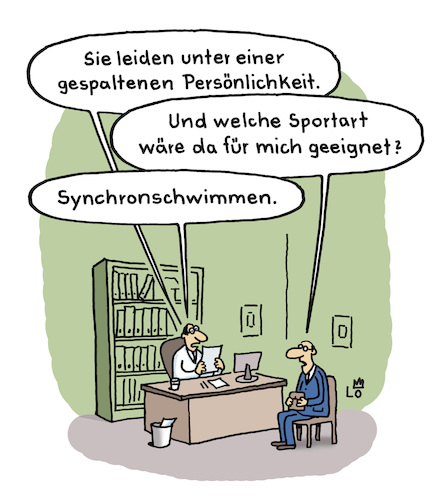 Cartoon: Beim Arzt (medium) by Lo Graf von Blickensdorf tagged sportarzt,psychiater,psychologe,beratung,synchronschwimmen,karikatur,lo,cartoon,krankheit,krise,patient,olympiade,sport,arzt,paralympics,sportarzt,psychiater,psychologe,beratung,synchronschwimmen,karikatur,lo,cartoon,krankheit,krise,patient,olympiade,sport,arzt,paralympics