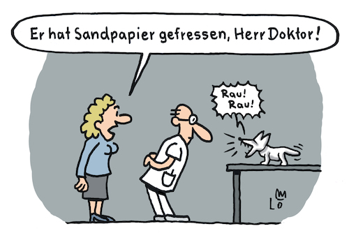 Cartoon: Beim Tierarzt (medium) by Lo Graf von Blickensdorf tagged hund,wau,tierarzt,veterinärmediziner,schleifpapier,sandpapier,bellen,rau,karikatur,lo,graf,cartoon,fressen,tier,hundebesitzerin,doktor,untersuchung,sprechstunde,hund,wau,tierarzt,veterinärmediziner,schleifpapier,sandpapier,bellen,rau,karikatur,lo,graf,cartoon,fressen,tier,hundebesitzerin,doktor,untersuchung,sprechstunde