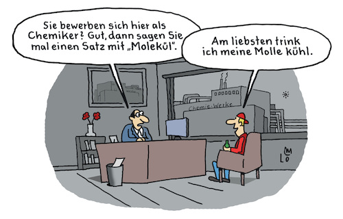 Cartoon: Bewerbung (medium) by Lo Graf von Blickensdorf tagged personalchef,job,jobcenter,arbeitsamt,personalbüro,chemiewerk,werk,fabrik,molekül,büro,molle,kühl,berliner,witz,schnautze,atome,teilchen,karikatur,lo,graf,cartoon,kühles,bier,sauerstoff,generation,jugendlicher,berufswunsch,zukunft,wortspiel,personalchef,job,jobcenter,arbeitsamt,personalbüro,chemiewerk,werk,fabrik,molekül,büro,molle,kühl,berliner,witz,schnautze,atome,teilchen,karikatur,lo,graf,cartoon,kühles,bier,sauerstoff,generation,jugendlicher,berufswunsch,zukunft,wortspiel