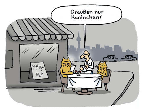 Cartoon: Draußen (medium) by Lo Graf von Blickensdorf tagged katzen,gastronomie,kaninchen,mäuse,katze,kater,ober,kellner,außengastronomie,draußen,nur,kännchen,karikatur,lo,graf,cartoon,essen,mittagstisch,gast,gäste,speisen,katzen,gastronomie,kaninchen,mäuse,katze,kater,ober,kellner,außengastronomie,draußen,nur,kännchen,karikatur,lo,graf,cartoon,essen,mittagstisch,gast,gäste,speisen