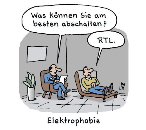 Cartoon: Elektrophobie (medium) by Lo Graf von Blickensdorf tagged psychiater,couch,zwang,zwangserkrankung,phobie,rtl,sat1,fernsehsender,trash,tv,hartz,fernsehen,bildungsfern,bachelor,dschungelcamp,promi,big,brother,satire,psychiater,couch,zwang,zwangserkrankung,phobie,rtl,sat1,fernsehsender,trash,tv,hartz,fernsehen,bildungsfern,bachelor,dschungelcamp,promi,big,brother,satire