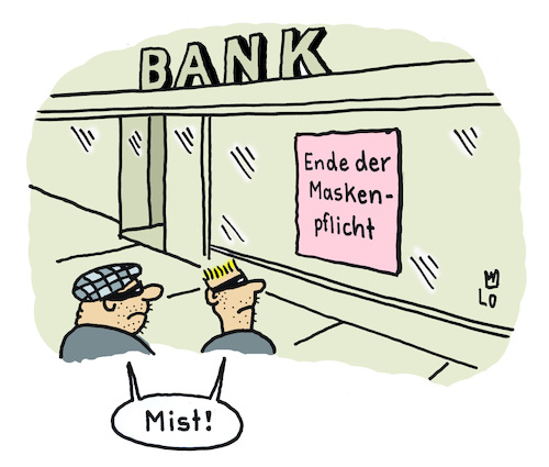 Cartoon: Ende der Maskenpflicht (medium) by Lo Graf von Blickensdorf tagged maske,maskenpflicht,ende,corona,pandemie,munschutz,bank,bankräuber,banküberfall,maskieren,gesichtsmaske,tarnung,maskierter,täter,geldraub,ansteckung,masketragen,busse,und,bahnen,maske,maskenpflicht,ende,corona,pandemie,munschutz,bank,bankräuber,banküberfall,maskieren,gesichtsmaske,tarnung,maskierter,täter,geldraub,ansteckung,masketragen,busse,und,bahnen