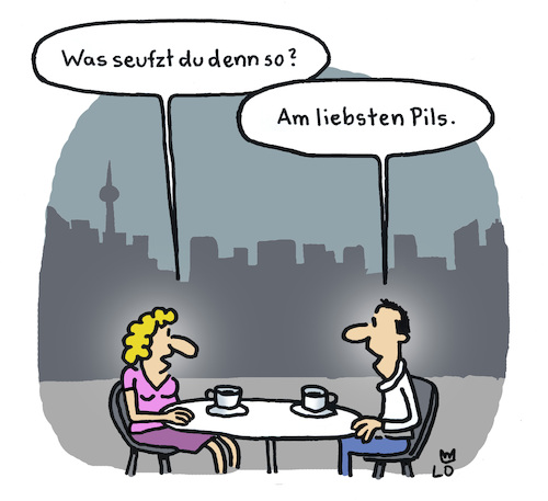 Cartoon: Erstes Date (medium) by Lo Graf von Blickensdorf tagged date,dating,treffen,paar,missverständnis,tinder,mann,frau,pils,bier,seufzen,karikatur,lo,graf,cartoon,cafe,kaffee,bistro,späti,date,dating,treffen,paar,missverständnis,tinder,mann,frau,pils,bier,seufzen,karikatur,lo,graf,cartoon,cafe,kaffee,bistro,späti