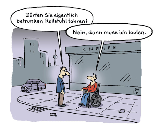 Cartoon: Fahrverbot (medium) by Lo Graf von Blickensdorf tagged rollstuhl,rolli,querschnittsgelähmt,rollstuhlfahrer,fahrverbot,alkohol,straße,mann,behindert,karikatur,lo,graf,cartoon,kneipe,bier,handicap,promille,alkoholkontrolle,rollstuhl,rolli,querschnittsgelähmt,rollstuhlfahrer,fahrverbot,alkohol,straße,mann,behindert,karikatur,lo,graf,cartoon,kneipe,bier,handicap,promille,alkoholkontrolle