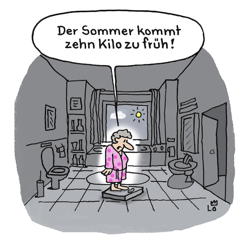 Cartoon: Frühsommer (medium) by Lo Graf von Blickensdorf tagged waage,bikinifigur,fett,übergewicht,abnehmen,kilo,sommer,frühsommer,zu,früh,karikatur,lo,graf,cartoon,badezimmer,personenwaage,speckpolster,hüftspeck,frau,ernährung,weight,watchers,fettsucht,mollig,waage,bikinifigur,fett,übergewicht,abnehmen,kilo,sommer,frühsommer,zu,früh,karikatur,lo,graf,cartoon,badezimmer,personenwaage,speckpolster,hüftspeck,frau,ernährung,weight,watchers,fettsucht,mollig