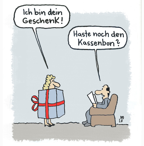 Cartoon: Geschenk (medium) by Lo Graf von Blickensdorf tagged geschenk,weihnachten,geburtstag,kassenbon,umtausch,weihnachtsgeschenk,geburtstagsgeschenk,geschenk,weihnachten,geburtstag,kassenbon,umtausch,weihnachtsgeschenk,geburtstagsgeschenk