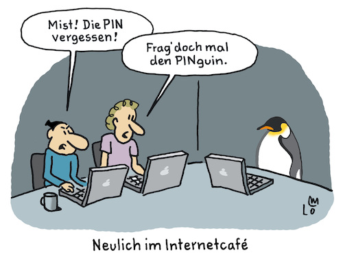 Cartoon: Im Internetcafe (medium) by Lo Graf von Blickensdorf tagged pinnummer,pin,software,tier,cybercafe,vogel,wireless,passwort,internet,email,postfach,mail,post,einloggen,pinguin,königspinguin,internetcafe,laptop,notebook,apple,computer,wlan,wifi,karikatur,lo,graf,cartoon,wi,fi,chatten,browser,zugang,login,www,cyberspace,world,wide,web,pinnummer,pin,software,tier,cybercafe,vogel,wireless,passwort,internet,email,postfach,mail,post,einloggen,pinguin,königspinguin,internetcafe,laptop,notebook,apple,computer,wlan,wifi,karikatur,lo,graf,cartoon,wi,fi,chatten,browser,zugang,login,www,cyberspace,world,wide,web