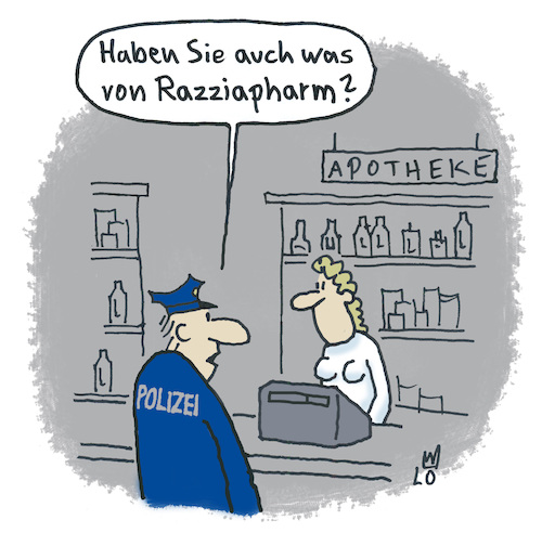 Cartoon: In der Apotheke... (medium) by Lo Graf von Blickensdorf tagged arzenei,medizin,tabletten,apotheke,rezept,krankenkasse,arzt,polizei,apothekerin,mann,frau,polizist,razzia,hausdurchsuchung,beamter,arzenei,medizin,tabletten,apotheke,rezept,krankenkasse,arzt,polizei,apothekerin,mann,frau,polizist,razzia,hausdurchsuchung,beamter