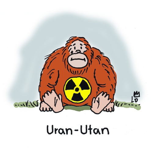 Cartoon: Kontaminiert (medium) by Lo Graf von Blickensdorf tagged regenwald,atomkraft,orang,utan,indonesien,bedrohte,tierarten,wortspiel,uran,kontaminiert,atomenergie,regenwald,atomkraft,orang,utan,indonesien,bedrohte,tierarten,wortspiel,uran,kontaminiert,atomenergie