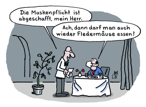 Cartoon: Lockerungen II (medium) by Lo Graf von Blickensdorf tagged maskenpflicht,entfällt,pandemie,corona,neuerung,kellner,ober,restaurant,menue,mundnasenschutz,gast,inzidenz,robert,koch,institut,lauterbach,quarantäne,lockerungen,coronamaßnahmen,infektionsschutzgesetz,inzidenzwert,covid19,freedummday,freedomday,karikatur,lo,cartoon,maskenpflicht,entfällt,pandemie,corona,neuerung,kellner,ober,restaurant,menue,mundnasenschutz,gast,inzidenz,robert,koch,institut,lauterbach,quarantäne,lockerungen,coronamaßnahmen,infektionsschutzgesetz,inzidenzwert,covid19,freedummday,freedomday,karikatur,lo,cartoon