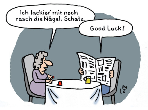 Cartoon: Nagellack (medium) by Lo Graf von Blickensdorf tagged nägel,lackieren,nagellack,schönheit,wortspiel,pärchen,beziehung,lo,graf,karikatur,cartoon,good,luck,glück,lack,nägel,lackieren,nagellack,schönheit,wortspiel,pärchen,beziehung,lo,graf,karikatur,cartoon,good,luck,glück,lack