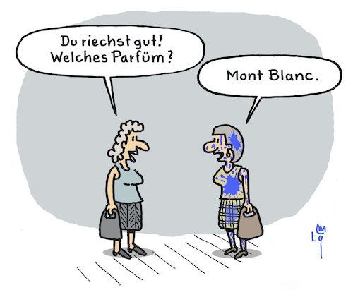 Cartoon: Neues Parfüm (medium) by Lo Graf von Blickensdorf tagged frauen,nachbarin,parfüm,mont,blanc,füllfederhalter,füller,tinte,eau,de,cologne,toilette,parfümerie,karikatur,lo,graf,cartoon,duft,geruch,frauen,nachbarin,parfüm,mont,blanc,füllfederhalter,füller,tinte,eau,de,cologne,toilette,parfümerie,karikatur,lo,graf,cartoon,duft,geruch