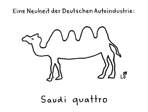 Cartoon: Neuheit (medium) by Lo Graf von Blickensdorf tagged autohersteller,krise,deutsche,autoindustrie,neuheit,kamel,saudi,quattro,audi,bmw,mercedes,opel,industrie,karikatur,lo,graf,cartoon,satire,pkw,autobranche,automobilindustrie,autohersteller,krise,deutsche,autoindustrie,neuheit,kamel,saudi,quattro,audi,bmw,mercedes,opel,industrie,karikatur,lo,graf,cartoon,satire,pkw,autobranche,automobilindustrie