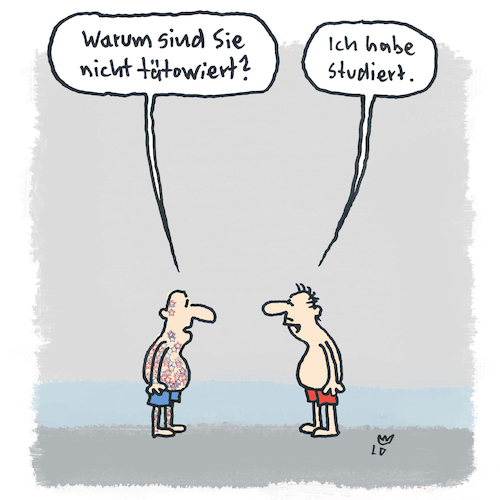 Cartoon: Nicht tätowiert? (medium) by Lo Graf von Blickensdorf tagged tattoo,tätowiert,studiert,studium,tattoo,tätowiert,studiert,studium