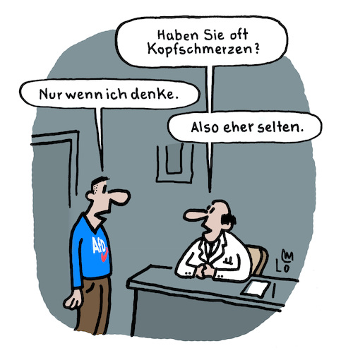 Cartoon: Patient beim Arzt (medium) by Lo Graf von Blickensdorf tagged afd,nazi,rechte,partei,braun,arzt,kopfschmerzen,patient,rechtsextrem,dumm,skinhead,höcke,pegida,faschist,faschismus,undemokratisch,denke,ungebildet,afd,nazi,rechte,partei,braun,arzt,kopfschmerzen,patient,rechtsextrem,dumm,skinhead,höcke,pegida,faschist,faschismus,undemokratisch,denke,ungebildet