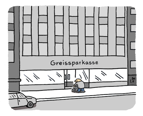 Cartoon: Sparen (medium) by Lo Graf von Blickensdorf tagged kreissparkasse,geld,politik,wirtschaft,bank,alte,menschen,geriatrie,sparkasse,greis,senior,alt,rentner,sparbuch,sparkonto,kreisstadt,wortspiel,mann,rollator,alter,karikatur,lo,graf,cartoon,bankgebäude,kreissparkasse,geld,politik,wirtschaft,bank,alte,menschen,geriatrie,sparkasse,greis,senior,alt,rentner,sparbuch,sparkonto,kreisstadt,wortspiel,mann,rollator,alter,karikatur,lo,graf,cartoon,bankgebäude