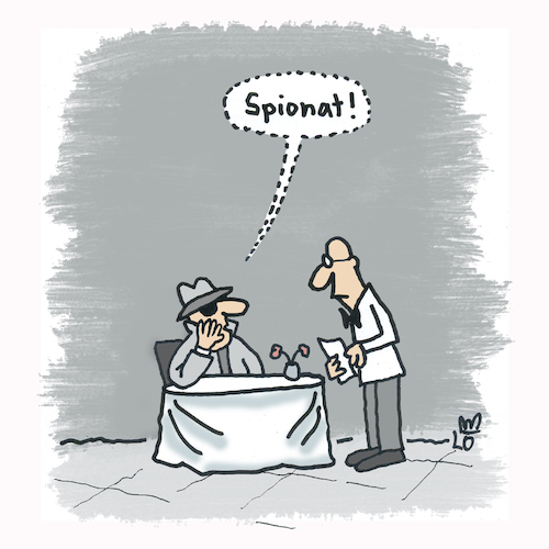Cartoon: Spionage (medium) by Lo Graf von Blickensdorf tagged spion,spionage,restaurant,spinat,kellner,geheim,agent,geheimagent,spion,spionage,restaurant,spinat,kellner,geheim,agent,geheimagent