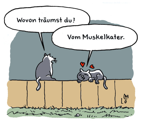 Cartoon: Verliebt (medium) by Lo Graf von Blickensdorf tagged katze,muskelkater,kater,traum,träumen,verliebt,schwarm,sport,muskeln,karikatur,graf,lo,cartoon,tiere,katzen,miau,katze,muskelkater,kater,traum,träumen,verliebt,schwarm,sport,muskeln,karikatur,graf,lo,cartoon,tiere,katzen,miau