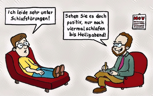 Cartoon: Schlafstörung (medium) by freshdj tagged schlaf,psychiater,weihnachten