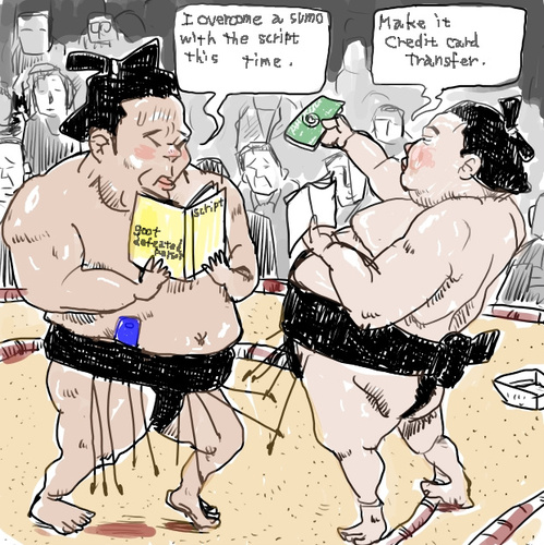 Cartoon: rigged sumo. (medium) by takeshioekaki tagged sumo,rigged,fixed,sumowrestler