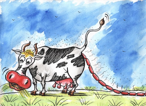 Cartoon: sausages (medium) by vadim siminoga tagged production,cow,sausages,grass,milk