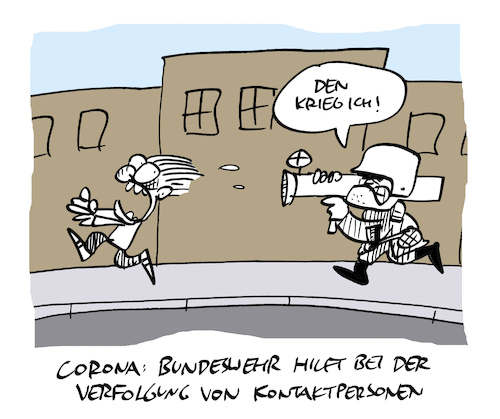 Cartoon: Jäger (medium) by Bregenwurst tagged coronavirus,pandemie,bundeswehr,kontaktverfolgung,panzerfaust