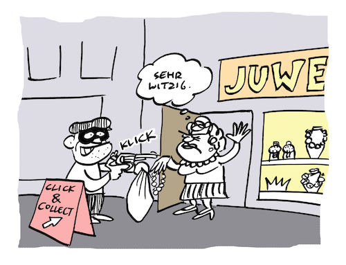 Cartoon: Klick (medium) by Bregenwurst tagged click,collect,lockdown,pandemie,klick,räuber