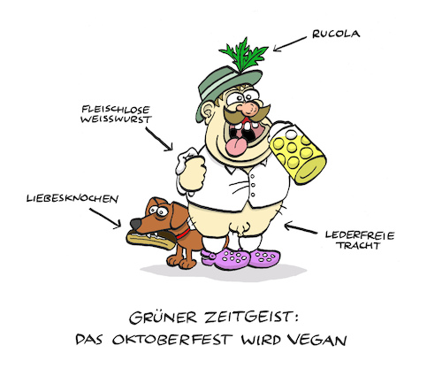 Cartoon: Oktoberrevolution (medium) by Bregenwurst tagged grüne,zeitgeist,vegan,oktoberfest,bayern,fleisch,rucola
