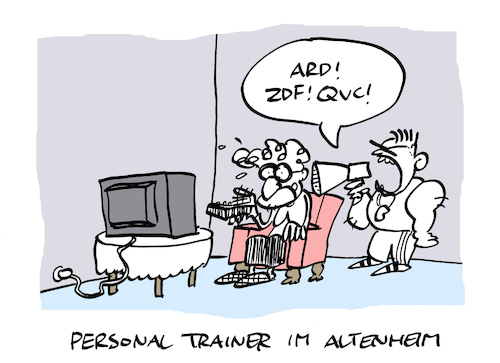 Cartoon: Seniorendrill (medium) by Bregenwurst tagged personal,trainer,altenheim,senioren,fitness,zappen
