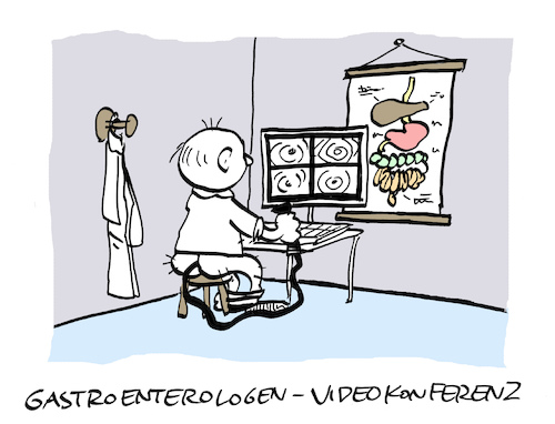 Cartoon: Spiegelung (medium) by Bregenwurst tagged videokonferenz,koloskopie,gastroenterologie,darm
