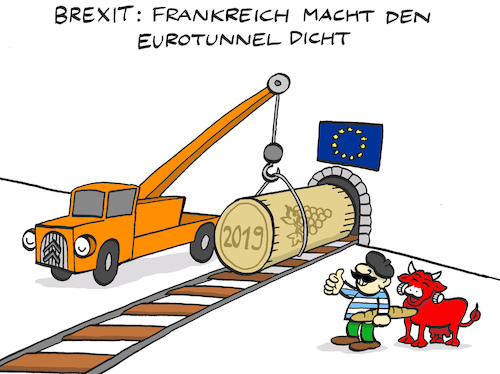 Cartoon: Tünnel (medium) by Bregenwurst tagged brexit,eu,frankreich,england,eurotunnel,korken
