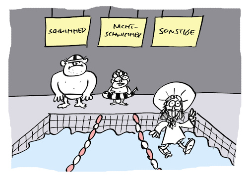 Cartoon: Wasserläufer (medium) by Bregenwurst tagged schwimmbad,schwimmer,nichtschwimmer,jesus,wasser