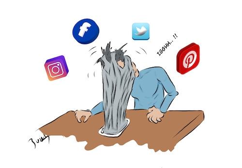 Cartoon: social media addiction (medium) by bakcagun tagged socail,media,addiction,dilemma,cartoon