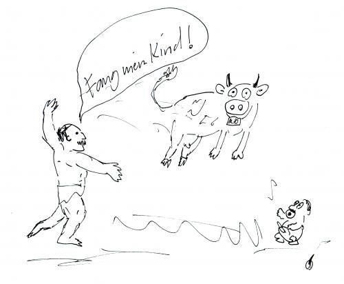 Cartoon: Seelenverwandte (medium) by Der Apfel tagged vater,sohn,father,son,kuh,cow,gewalt,violence