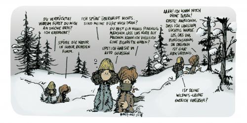 Cartoon: Eine wundervolle Welt (medium) by mortimer tagged mortimer,mortimeriadas,cartoon,natur,umwelt,spaziergang,ausflug,abenteuer,wald,winter,schnee,bäume,landschaft,wanderung,wandern,spazieren,erforschen,reise,ferien,urlaub,zigarette,sucht,rauchen,raucher,suchtmittel,abhängigkeit,naturverbunden,jugend,jugendliche,pubertät,freundschaft,freunde