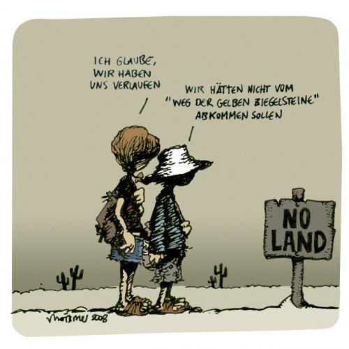 Cartoon: Eine wundervolle Welt (medium) by mortimer tagged mortimer,mortimeriadas,cartoon,kinder,jugend,jugendliche,land,wüste,irrweg,hänsel,gretel,abenteuer,verlaufen,irrgarten,sackgasse,orientierung,einsamkeit,ausweglosikeit,leere,natur,erde,klimawandel,umwelt,klima,zukunft,perspektive,horizont,philosophie,wirtschaft,bildung,wandern,wanderung,wanderschaft