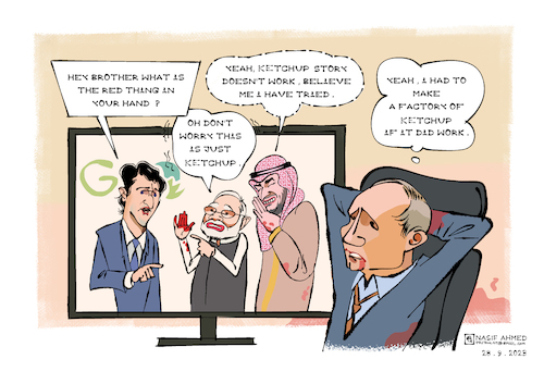 Cartoon: India Canada clash (medium) by Nasif Ahmed tagged killed,cartoon,india,canada,justintrudeau,narendramodi,mohammedbinsalman,g20,vladimirputin