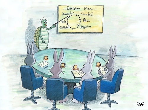 Cartoon: B Team (medium) by menekse cam tagged team,manage,transformation,bunny,rabbit,turtle,leader