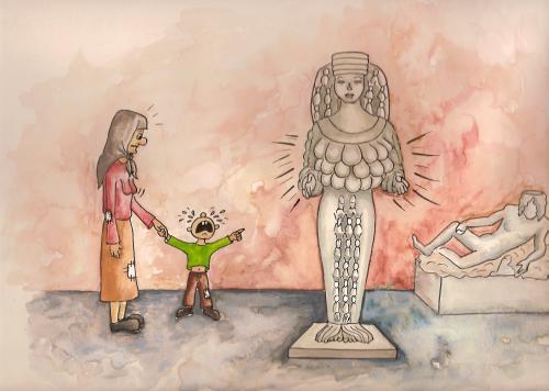 Cartoon: historical opus-human relations (medium) by menekse cam tagged museum